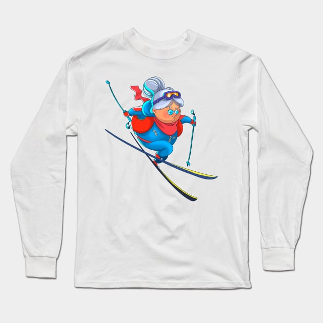 Old lady skier Long Sleeve T-Shirt by PontPilat